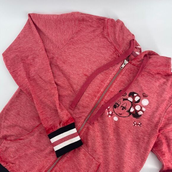 Disney Parks Minnie Mouse Full-Zip Lightweight Faded‎ Red Hoodie Size Small - Picture 1 of 6